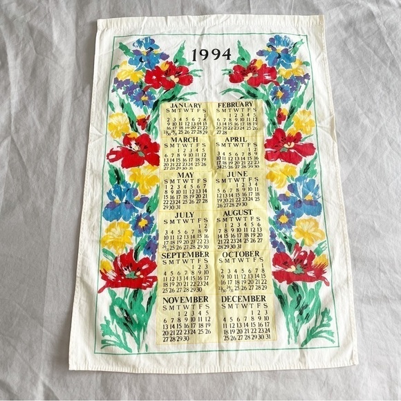 1994 Vintage 90s Floral Cloth Calendar - Picture 1 of 11
